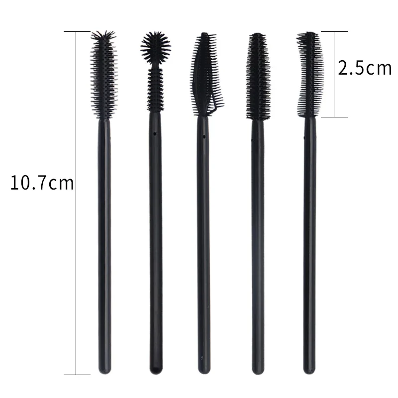 100 Pcs Disposable Silicone Eyelashes Brush Applicator Eye Lash Full Black Mascara Wands Brush Eyelash Extension Makeup Tool