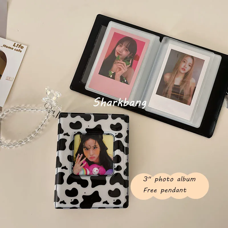 

Sharkbang Cow Style Mini 3 Inch Photos Album 16 Sheets Double Sided Bags Idol Cards Storage Book Postcards Collection Organizer
