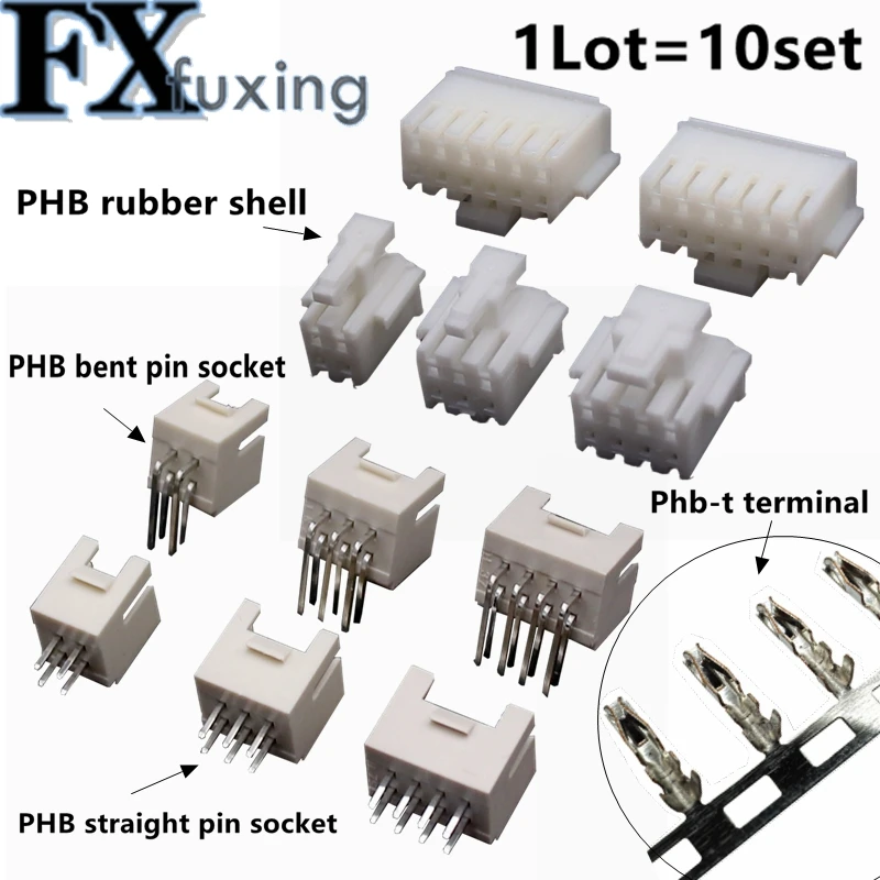 10Sets PHB 2.0MM 2*2/3/4/5/6/7/8/9/10pin PHB2.0 Connector Plug Male + Female + Crimps Double Row Male Shell PHB-T Terminal PH2.0