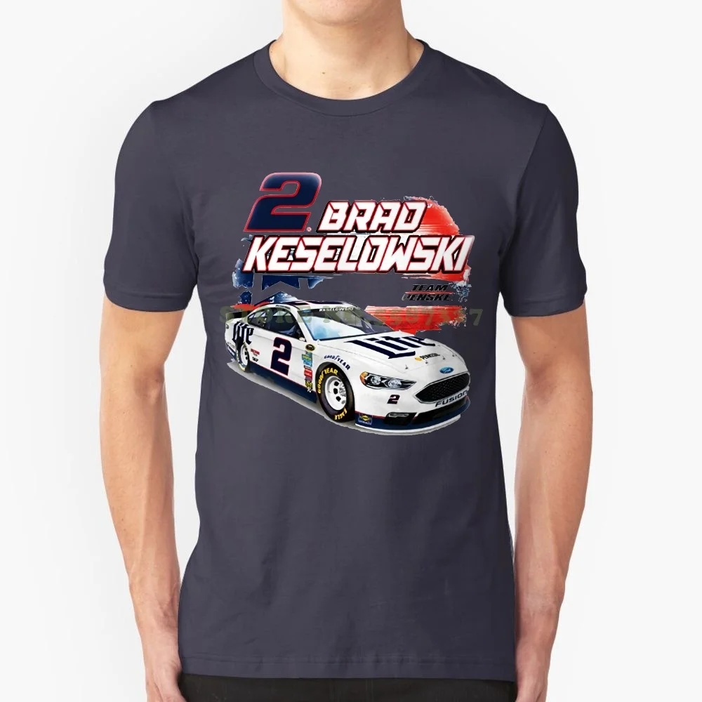 Fashion Short Sleeve Men's Checkered Flag Brad Keselowski Patriotic T Shirt