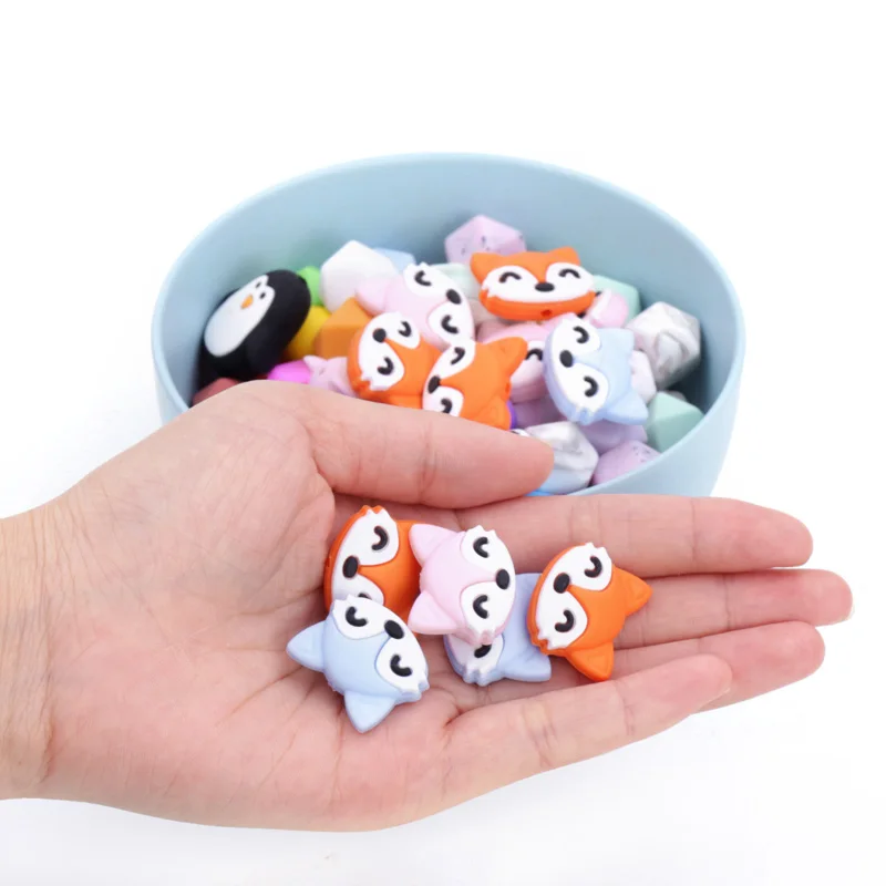 Chenkai 10PCS Silicone Beads Fox Shaped Baby Teether Cartoon Teething For Nursing Jewelry Necklace Pacifier Clips Toy
