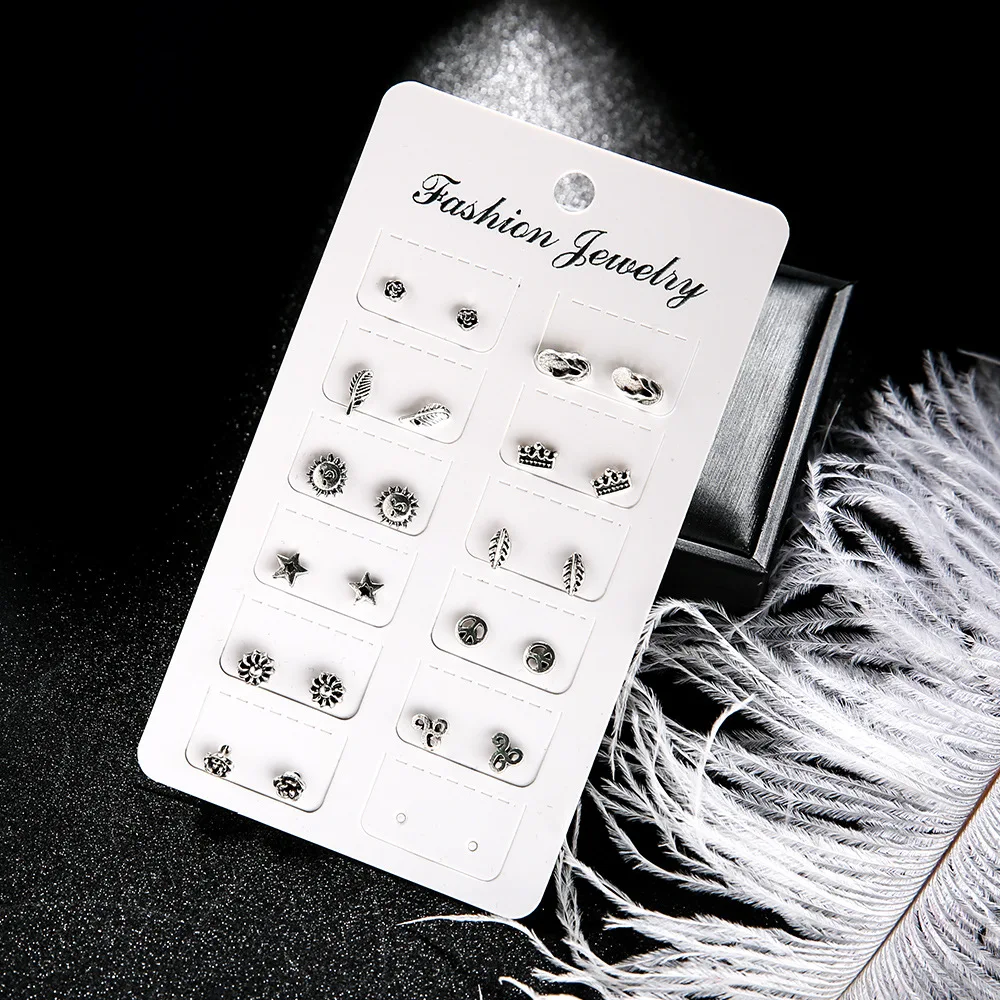 11pair/Set Small Summer Stud Earrings For Women Girls Beach Leaves Sandals sun metal Earring set Boho Jewelry Gift