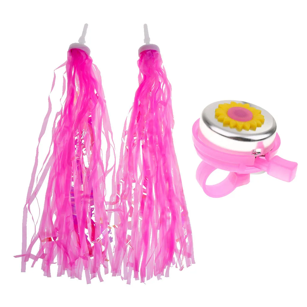 Bicycle Streamers Tricycle Kids Girls Children Handlebar Grips Tassels + Cycle Bike Horn Bell Accessories Set