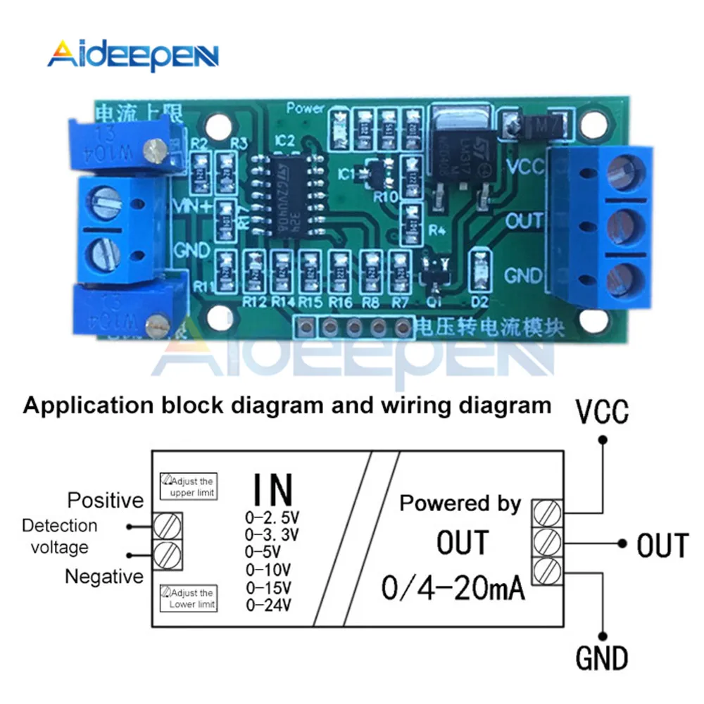 2.5V 3.3V 5V 10V 15V 24V to 4-20mA 0-20mA DC 12V-24V Voltage to Current Module Transmitter Linear Conversion Signal Converter