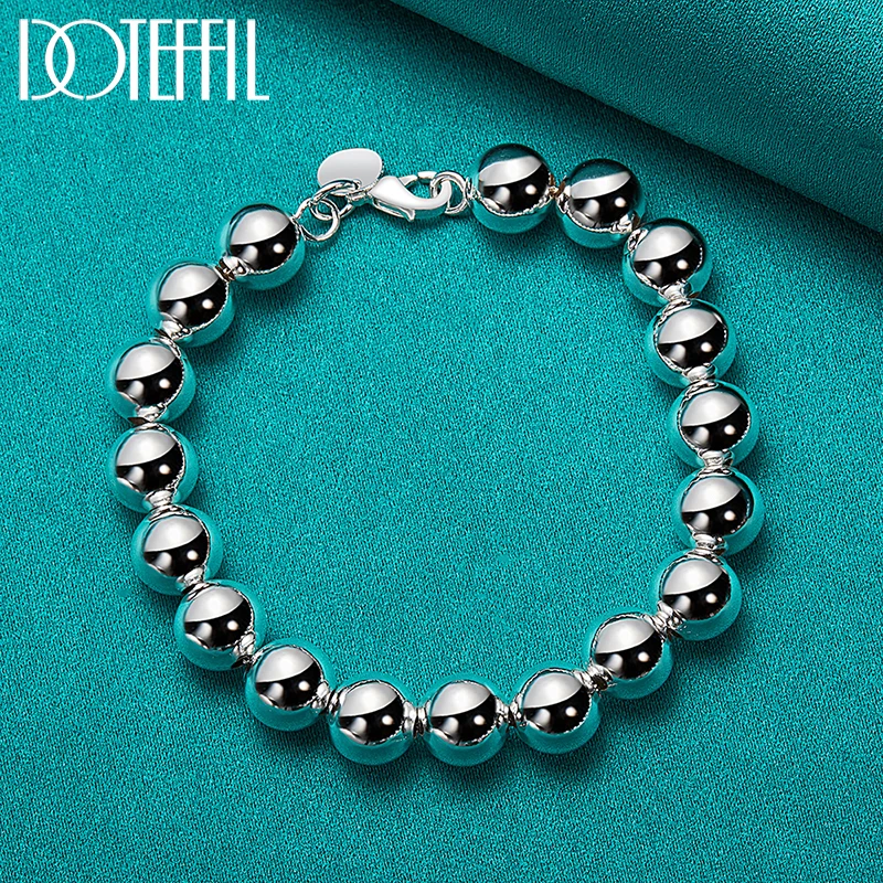 DOTEFFIL 925 Sterling Silver 10mm Hollow Ball Beads Chain Bracelet For Woman Wedding Engagement Charm Party Jewelry