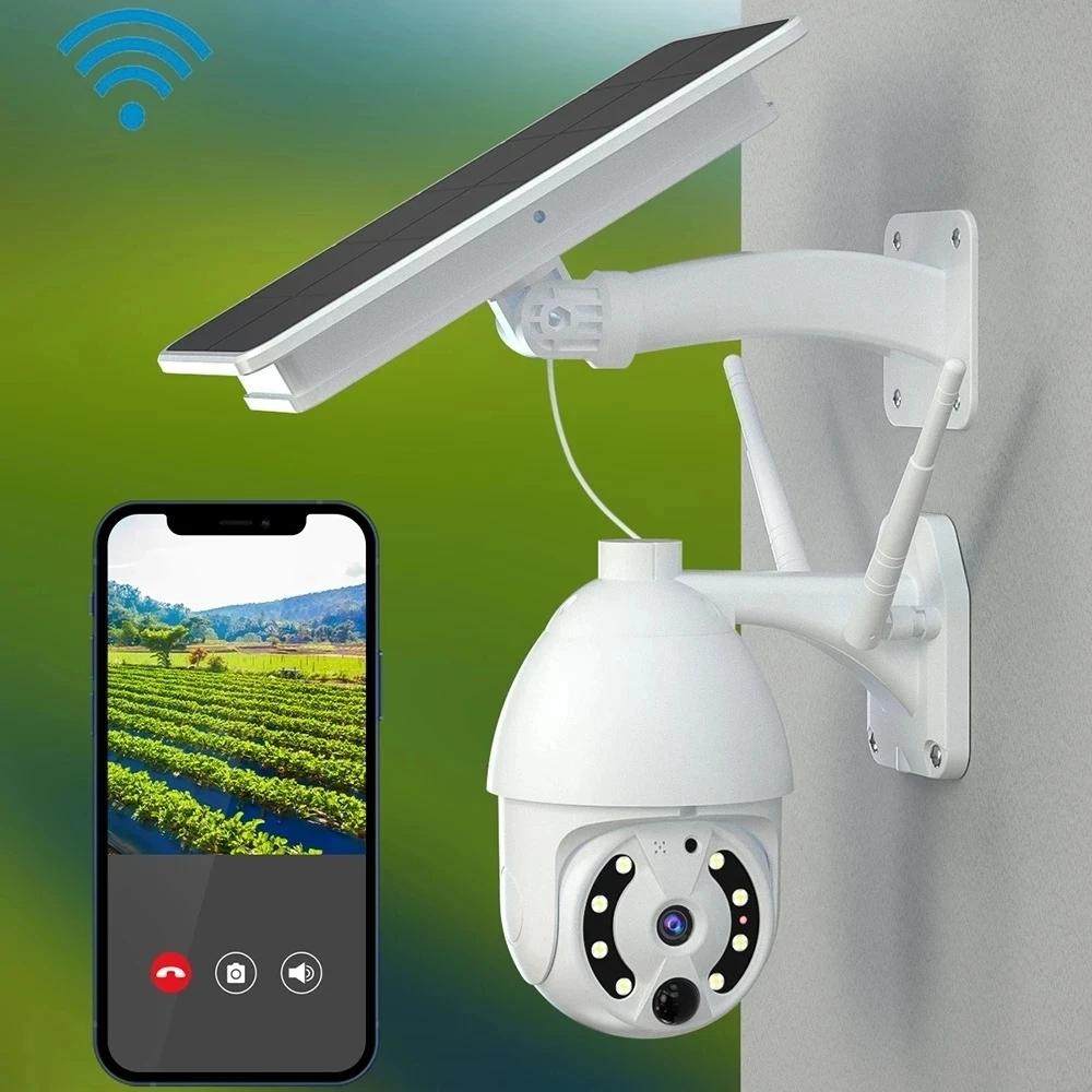 Boom TUSEC-Caméra de surveillance extérieure PTZ IP solaire 4G, dispositif de sécurité sans fil, avec détection de mouvement PIR et vision nocturne,