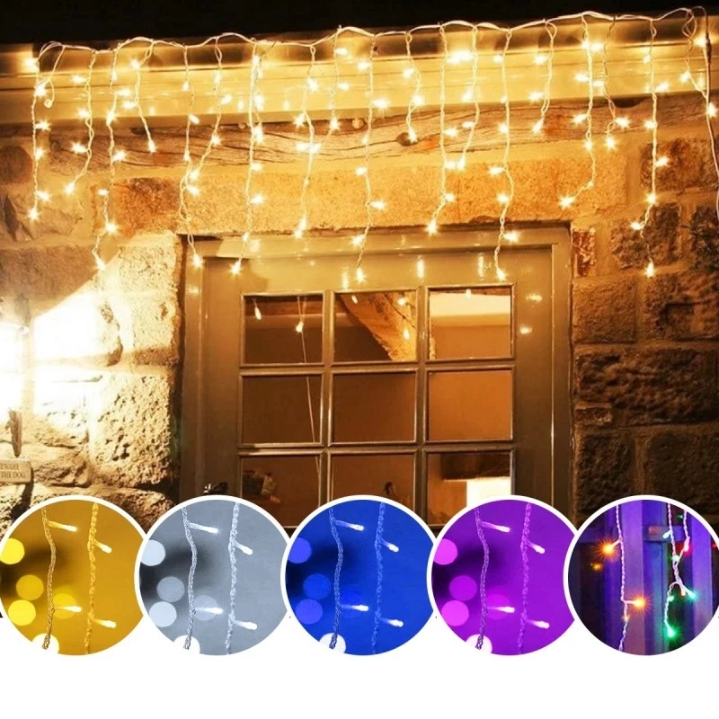 Guirxiété Lumineuse LED pour Décoration d\'Extérieur, Rideau Lumineux, Glaçons, Noël, Jardin, Rue, 4.8-0.4 m, 0.6m