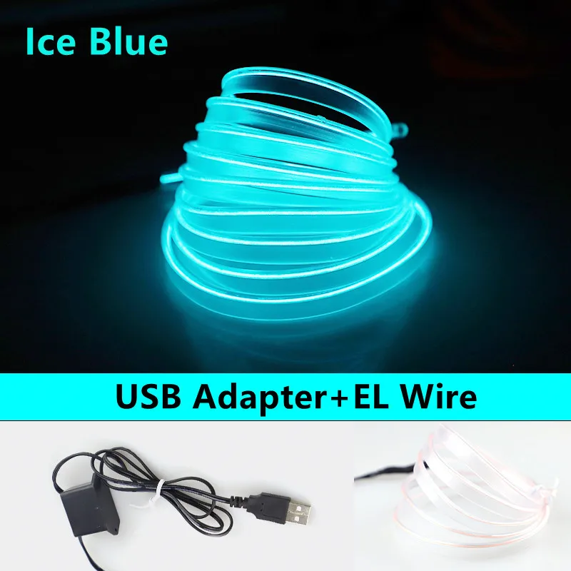 1M/2M/3M/5M/10M EL Wire 5V USB LED Strip Rope Tube Neon Light Glow Flat Edge Car Interior Atmosphere Decor Lamp Decorated Prop