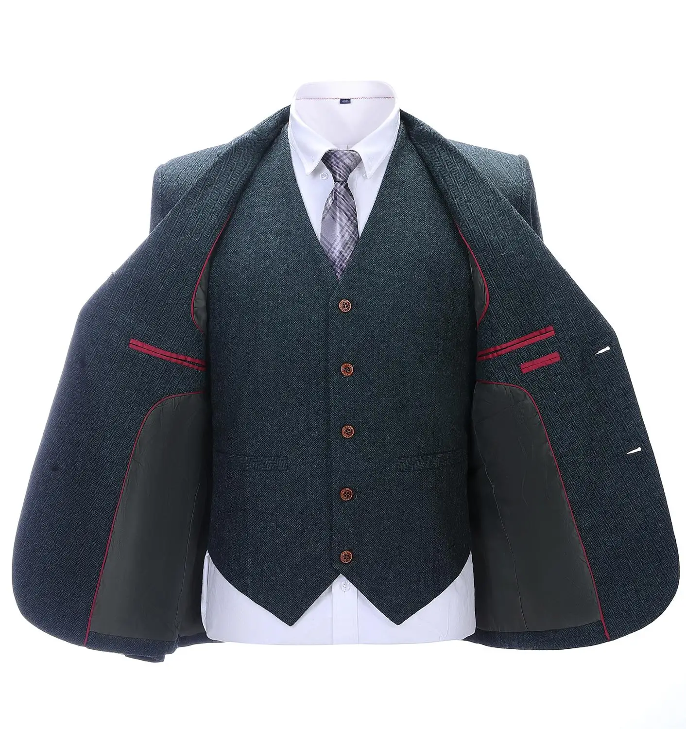 Abito da lavoro da uomo in lana Slim Fit verde pied de poule Navy smoking Blazer + gilet + pantaloni 3 pezzi per la festa di nozze banchetto Prom