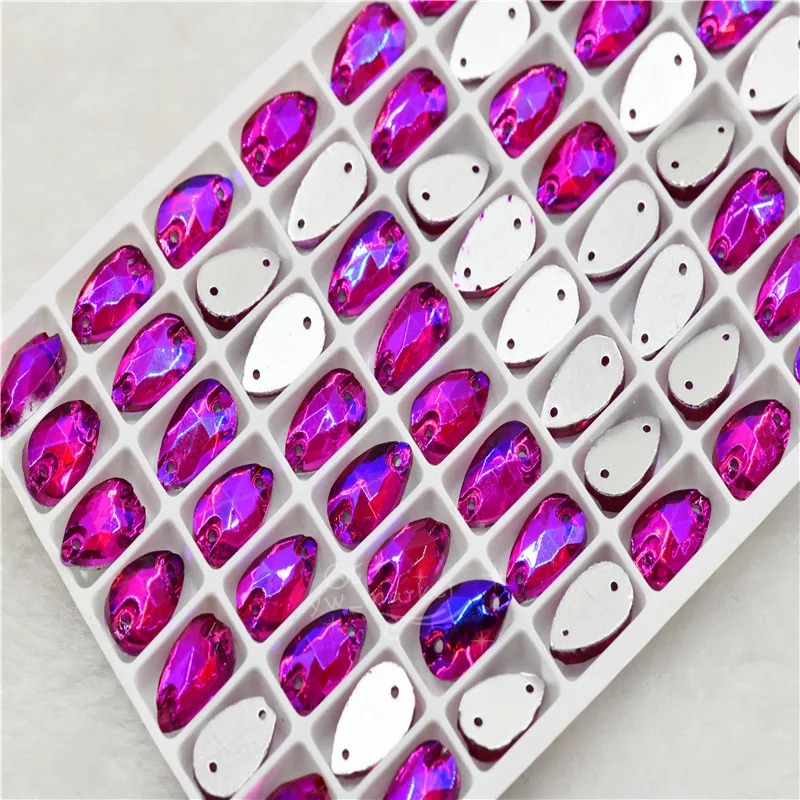 sparkle flatback crystals rhinestones holes sewn dance clothes decorations Fuchsia AB 7x12mm 17x28mm 11x18mm teardrop