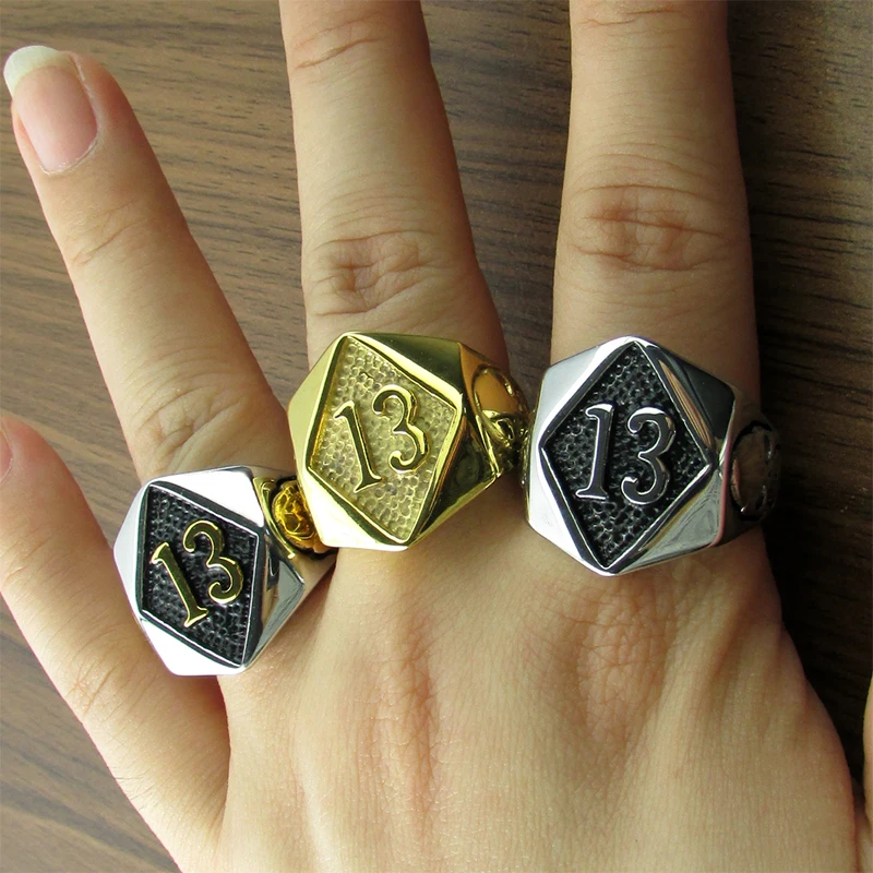 Free Shipping Punk Silver Color Black 316L Stainless Steel Thirteen Skull Ring Rock Number 13 Men\'s Skeleton Rings
