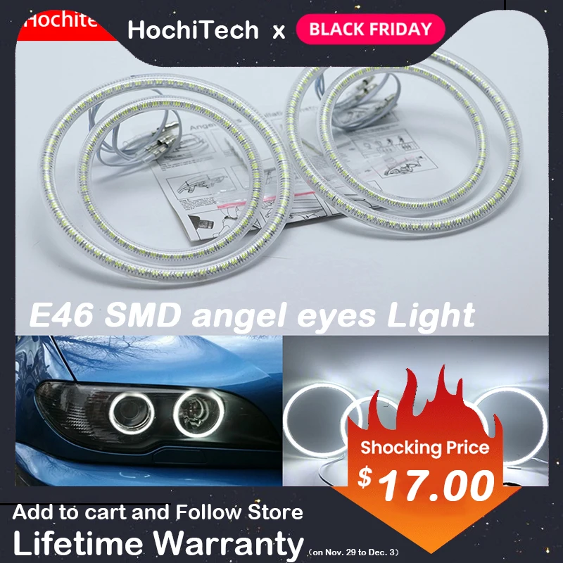 

HochiTech for BMW E46 convertible facelift with xenon Ultra bright SMD white LED angel eyes 2600LM 12V ring kit day light