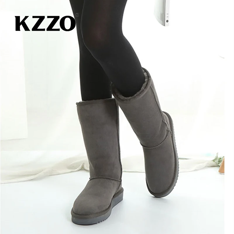 KZZO 100% Natural Wool Genuine Leather Knee-High Boots For Women Australia Classic Keep Warm Winter Outdoor Snow Boots Non-slip