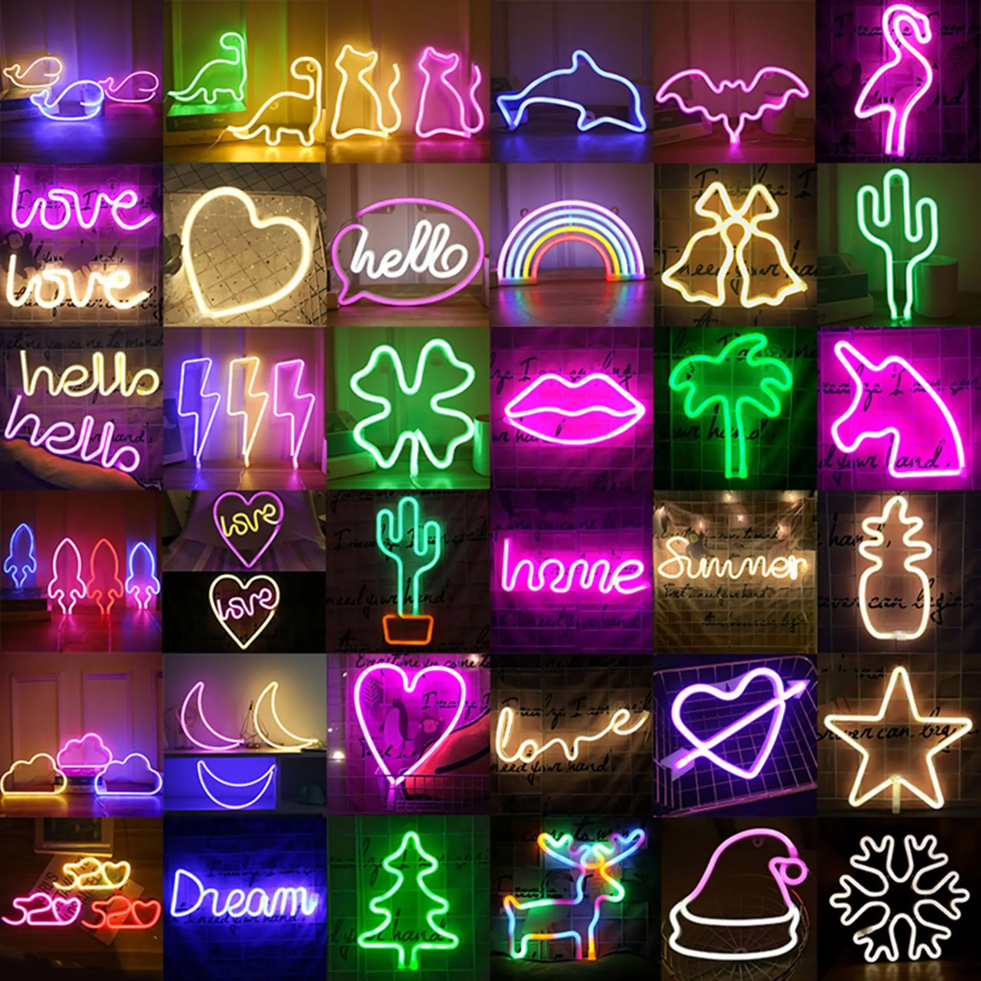 

81 Styles LED USB Neon Sign Light Wall Hanging Neon Sign Hanging Lamp Fruit Shaped Tree Deer for Party Christmas Gift Room Home