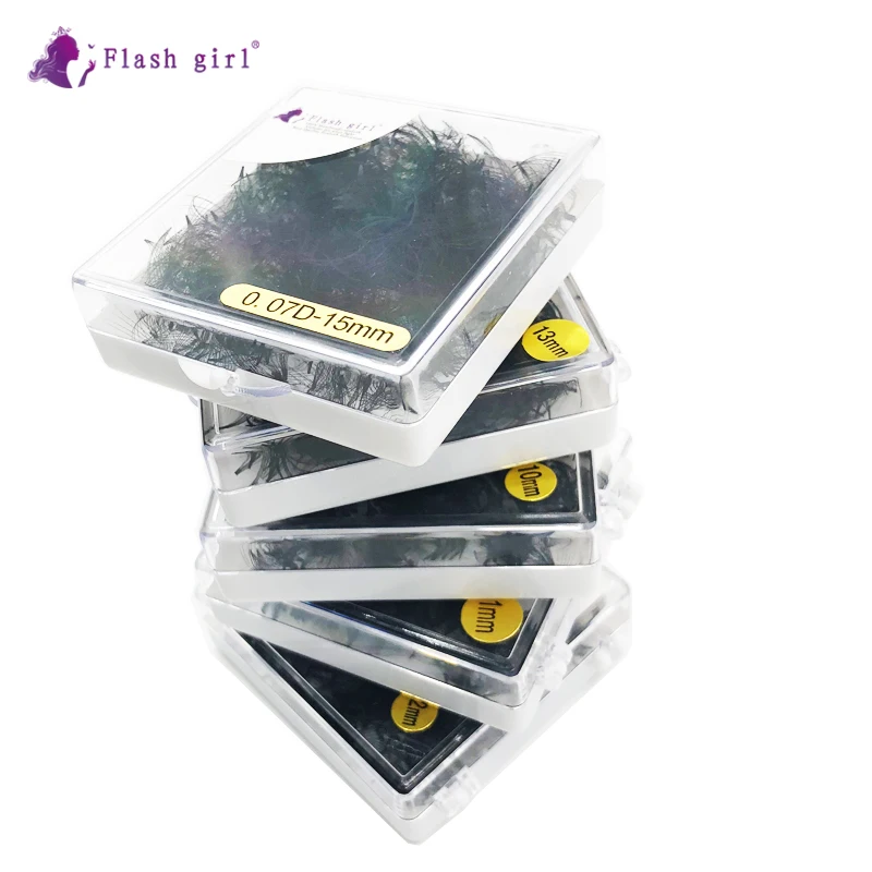 Flash girl Makeup Short Stem Premade Fans 1000 Fans in One Box 8D 0.07 D Private Label Russia Volume Lashes Bulk Lashes