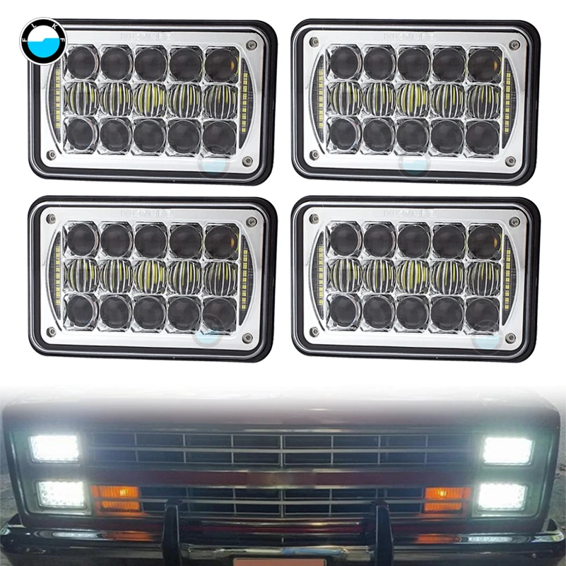 4pcs 4x6 LED Headlights Rectangular H4 Plug for GMC Safari Ford Chevrolet Toyota Nissan Trucks 5'' LED for 4x4 off-road lighting