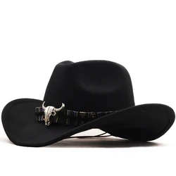 New Vintage Western Cowboy Hat For Men Wide Brim Cowboy Jazz Cap With Leather Belt Sombrero Cap Four Seasons