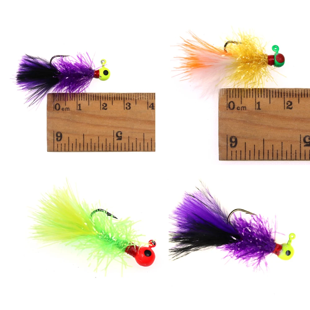 Wifreo 16PCS/Box Mix Mini Marabou Crappie Jig Pan Fish Fishing Jigs Ice Fishing Lures for Bluegill Fishing Hook 6 4 in Lure Box