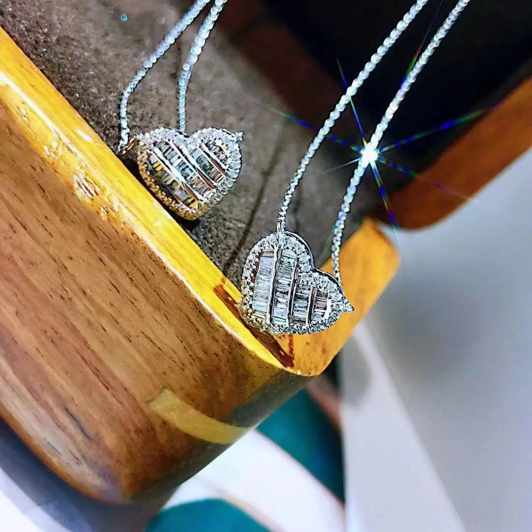 Lovers Heart Diamond Pendant Real 925 Sterling Silver Charm Wedding Pendants Necklace For Women Bridal Party Choker Jewelry Gift image 4