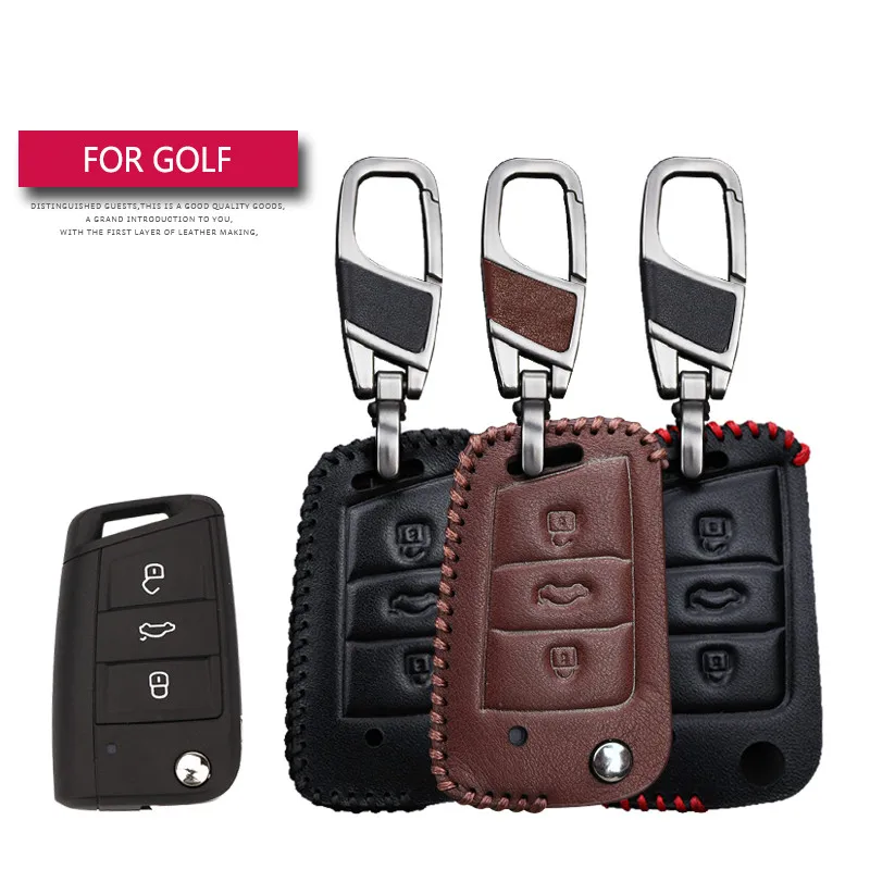 Leather Car Keyring Key Cover Case for VW Golf 5 6 8 7 Gti Mk4 Mk6 Touran T5 Passat Tiguan Caddy UP Polo Key Holder Accessories