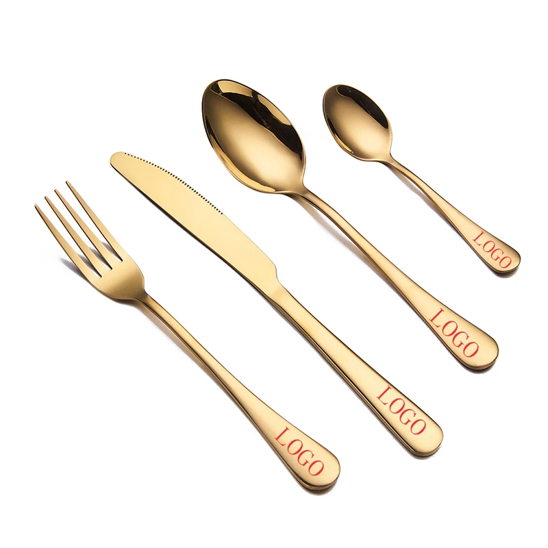 

Gold Cutlery Set Gold Cutlery Knives Sets Wedding Logo Tableware Customized Forks Knives Spoons Silverware Travel Cutlery Set