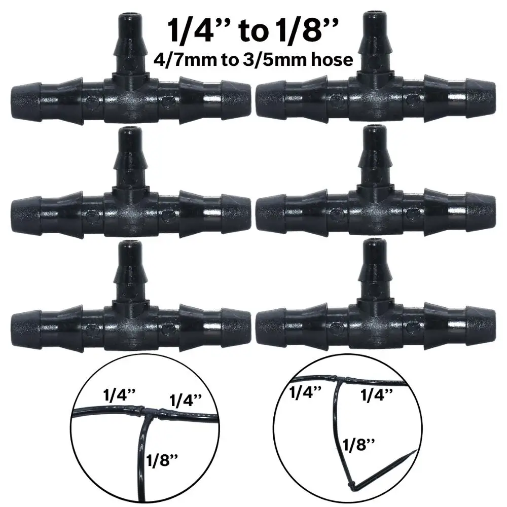 KESLA 50X złącze Tee montaż dla 3/5mm wąż kroplownik naprawy nawadniania zraszacz 1/8 \'\'kolczasty System nawadniania ogród 2 i 4 Way