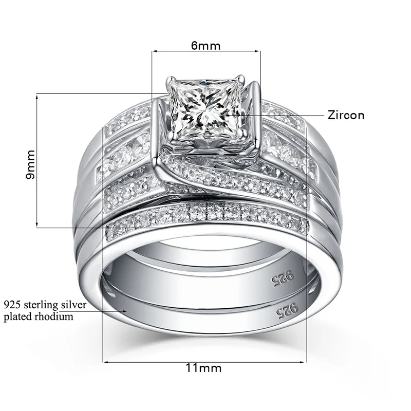 Szjinao 3 pçs conjunto de anel de casamento para mulher prata esterlina 925 moissanite diamante jóias de luxo para o noivado com certificado jm