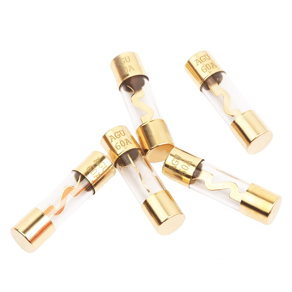 5Pcs/lot 10*38MM Gold Plated Glass AGU 5AU 10*38 Fuse Pack Car Audio Amp Amplifier 10A 15A 20A 25A 30A 40A 50A 60A 70A 80A 100A