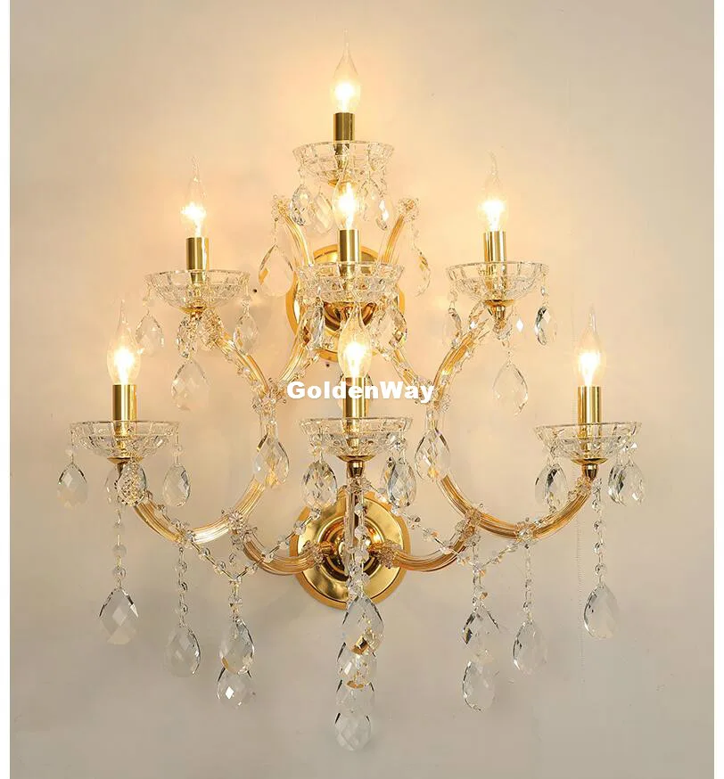 Modern Maria Theresa Crystal Wall Light Lighting Modern Wall Lamp Golden Sconce Lighting 7 Heads  D60cm H75cm AC Home Decoration