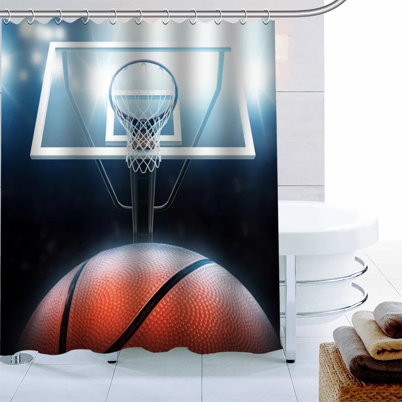 New Basketball Shower Curtain Polyester Fabric High Defintion Print Bathroom Curtain Waterproof 12 Hook Bath Curtain