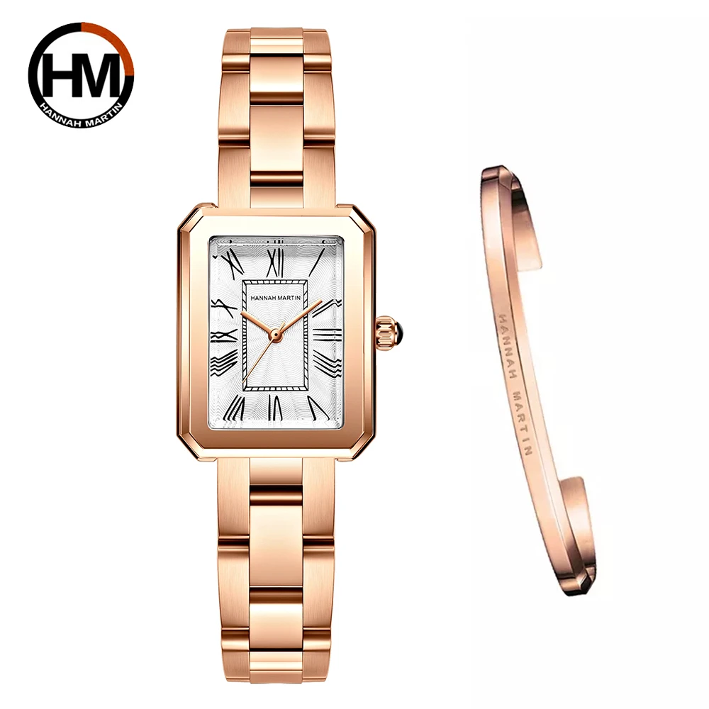 2021 nova elegent relógio feminino com pulseira define japão 2035 quartzo movt t simples rosa ouro feminino aço inoxidável banda à prova dwaterproof