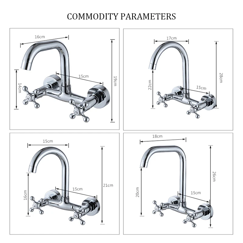 Kitchen Faucet Wall Mounted Bathroom Basin Faucet 360 Degree Rotation Double Handle Dual Hole Cold and Hot Water Mixer Tap Crane