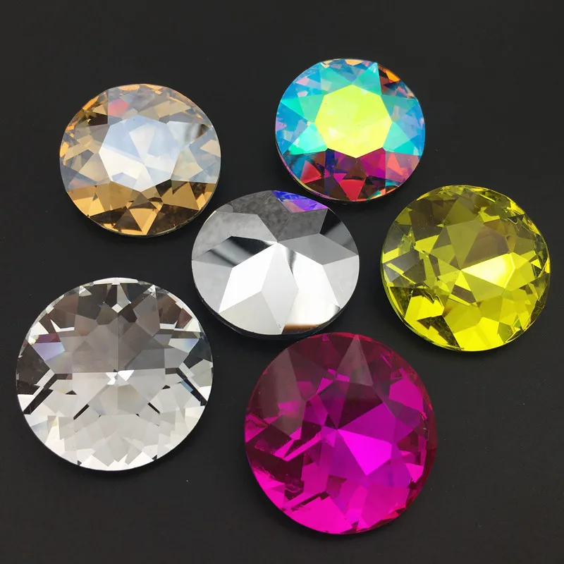 35mm Super Big Round Shape Rhinestone Pointback Baoshihua Glass Crystal Fancy Stone Pointed back Flat Top Plated Colors