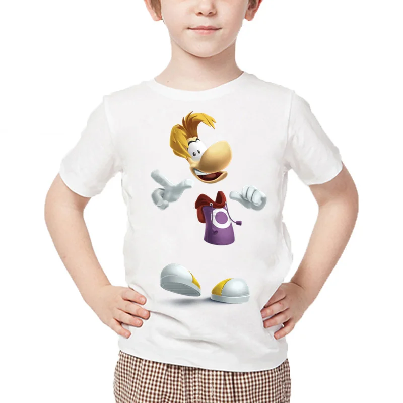 Boys cute Cartoon Rayman Legends Adventures Game Print T shirt Kids Casual Funny Baby Girls Summer White Tops graphic t shirts