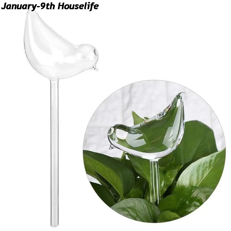 1pcs New Automatic Flower Watering Device Plant Waterer Self Watering Globes Bird Shape Hand Blown Clear Glass Aqua Bulbs