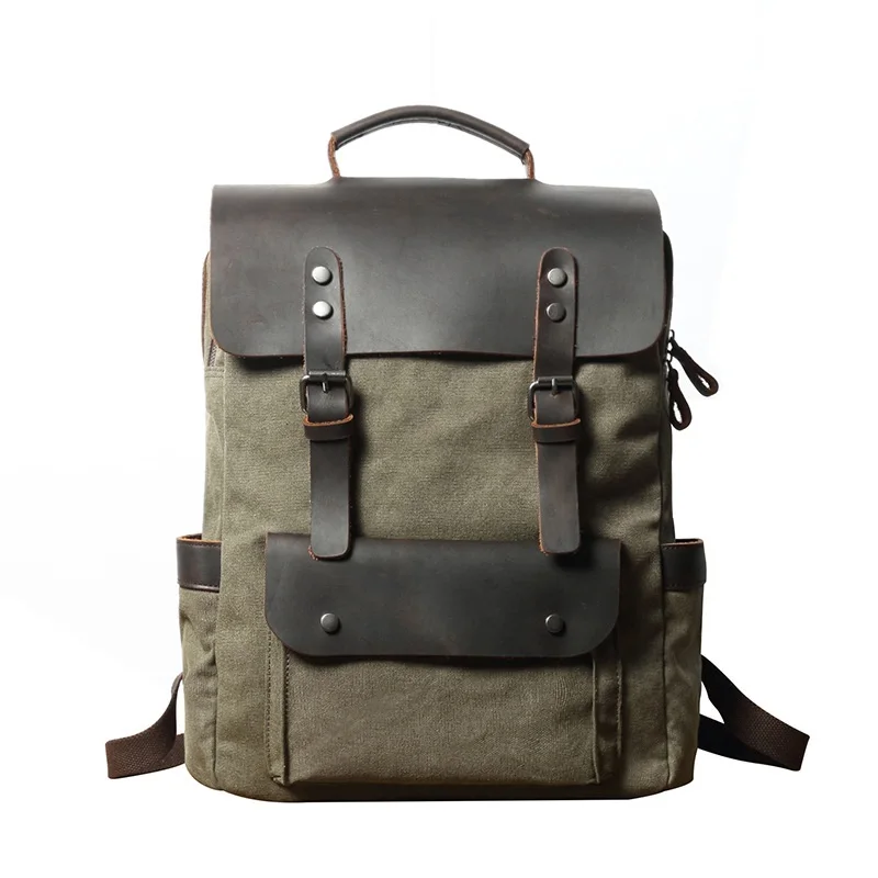 Men Backpacks Retro Canvas Backpack Multifunction Fashion Neutral Leather School Bags For Teenager Portable Wearproof Travel Bag