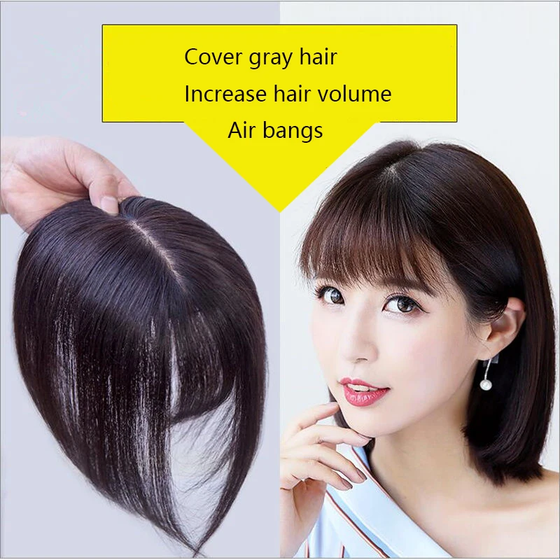 MANWEI Synthetic Straight hair Women Topper Light One-piece Hair Extension with Bangs mixed hair Clip-in Hairpieces