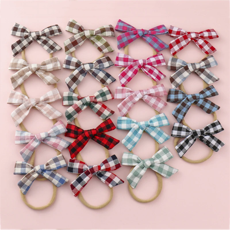 Plaid Baby Headband Girls Bows Head Bands Stretchy Infant Newborn Cotton Hairbands Kids Summer Hair Accessories 19 Colors