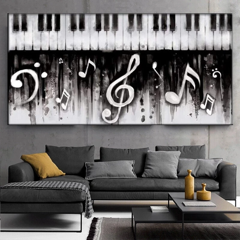 Modern Abstract Noir Piano Canvas Painting Musical Instruments Posters and Print Wall Art Picture for Music Classroom Home Decor