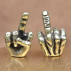 Retro Brass Middle Finger Up Knife Beads Hip Hop Men Hand Gesture Lanyard Pendant DIY Paracord Bracelet Accessories EDC Outdoor