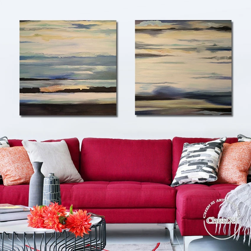 

Unbroken Cloud Plains Abstract Oil Painting, 100% Hand Painted, Frameless Picture, Wall Art, Home Decor, 2Pcs Murals Artwork