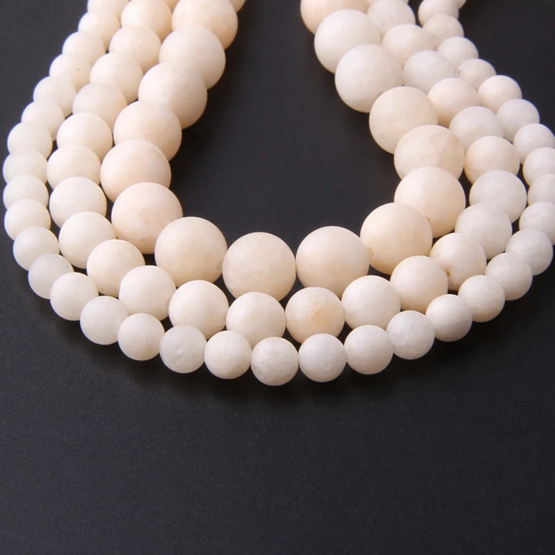 Matte Natural Beige Chalcedony stone beads cream-coloured loose stone beads for jewelry making Angelite bead handmade wholesale