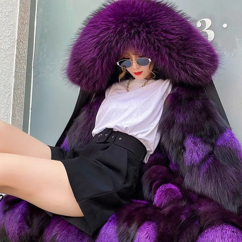 New Women Fox Fur Liner Parkas Winter Hooded Natural Raccoon Fur Hood Coat FemaleThick Warm Jacket Removable