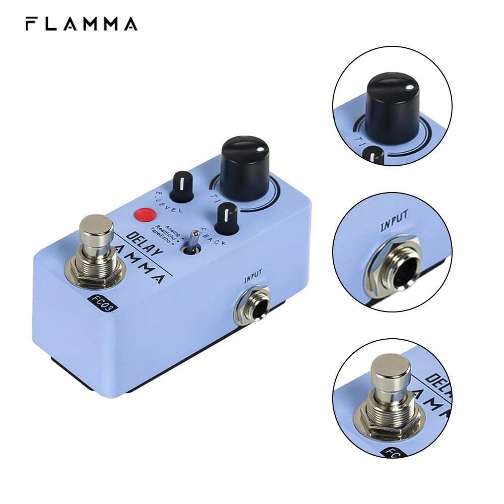 FLAMMA FC03 Guitar Delay Pedal Digital Guitar Pedal Delay Effects with 3 Modes Analog Real Echo Tape Echo