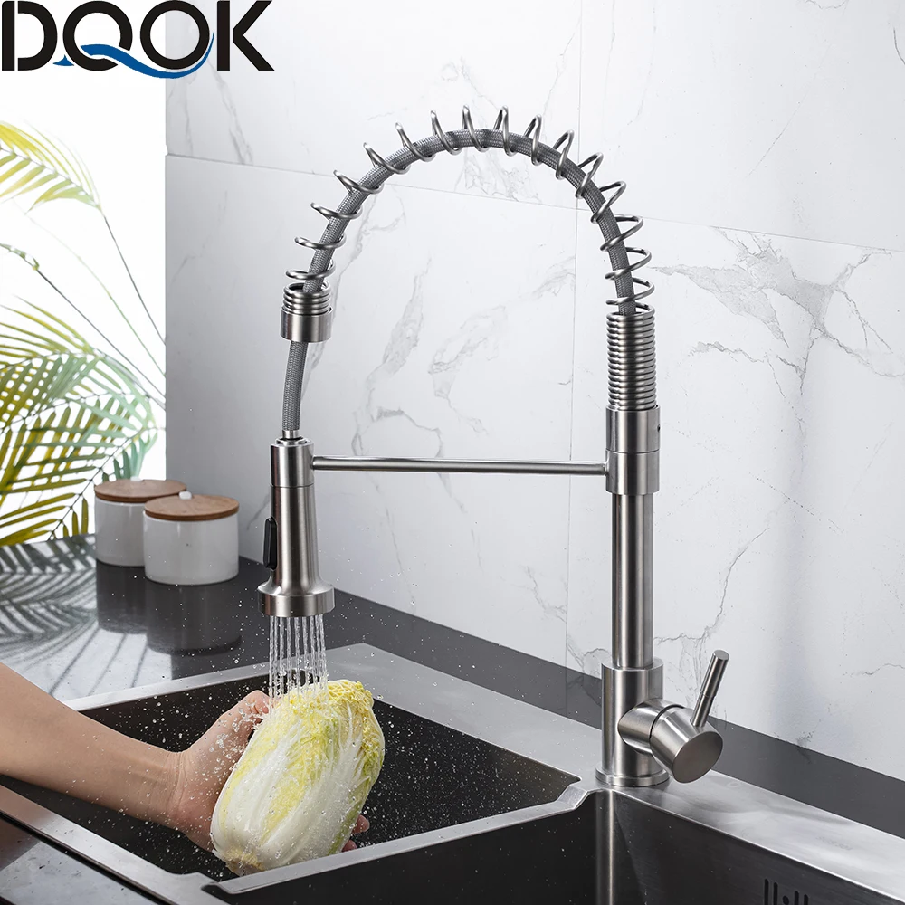 DQOK Matte Black Kitchen Faucet Deck Mounted Mixer Tap 360 Degree Rotation Stream Sprayer Nozzle Kitchen Sink Hot Cold Taps