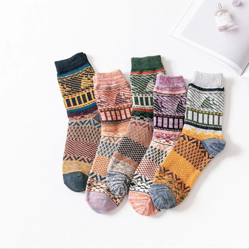 

10 pcs=5 Pairs Winter Mens Wool Thermal Warm Socks Pack for Male Thick Calcetines Hombre Novelty Colorful Fashion Crew soks sox