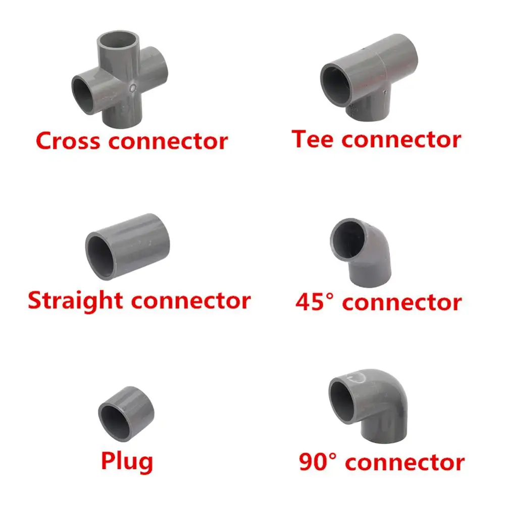 Grey ID 32mm PVC Pipe Connectors 45 90 Degree Elbow Connector Caps Tee Cross Straight Joint Garden Water Pipe Adapter Fittings