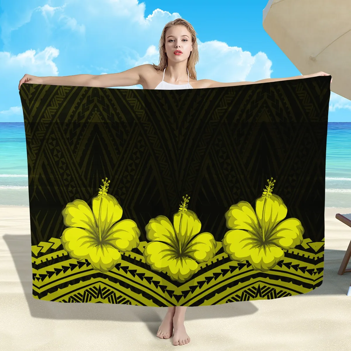 promotion custom logo super fine wool soft Sarong Scarf Polynesian Samoan style home bath towel