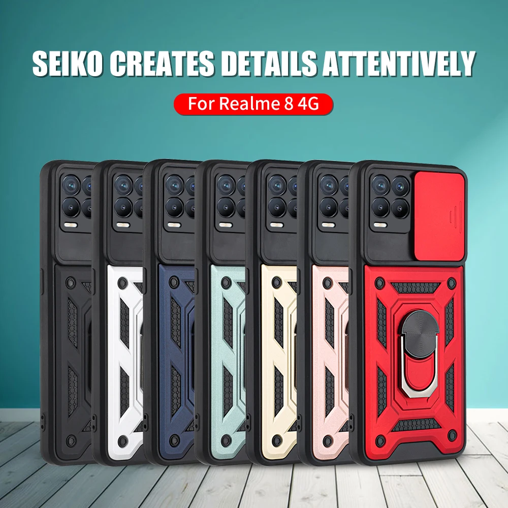 Shockproof Stand Ring Case For Realme 8 9 Pro 8i 9i Case Push Pull Camera Protection Back Cover For Realmi 8i 8 Realmy 8Pro 9Pro