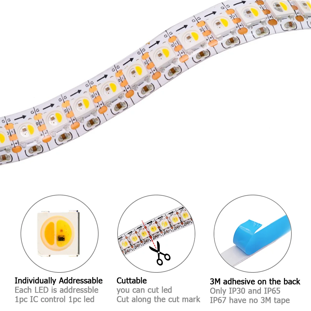 DC 5V SK6812 RGBW  RGBWW Led Strip 4 in 1 Similar WS2812B 30 60 144 LEDs Individual Addressable Led Tape Light 1m 2m 3m 4m 5m